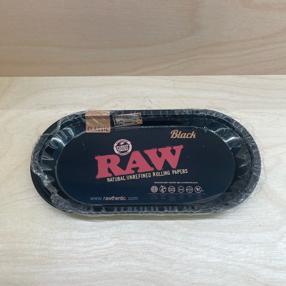 7.5”X 3.5” METAL ROLLING TRAY (BLACK RAW)